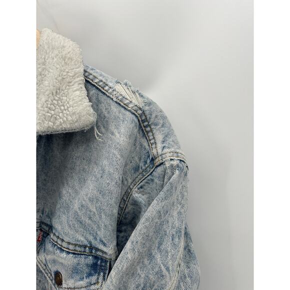 Levi's Jacket Men MEDIUM Blue 1987 Vintage Light Wash Washed Denim Sherpa Lined - Picture 11 of 16